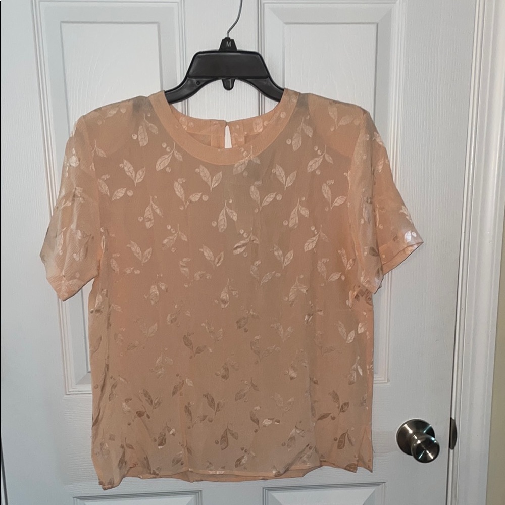 Elegant 100% Silk Leaf Pattern Blouse Light Peach